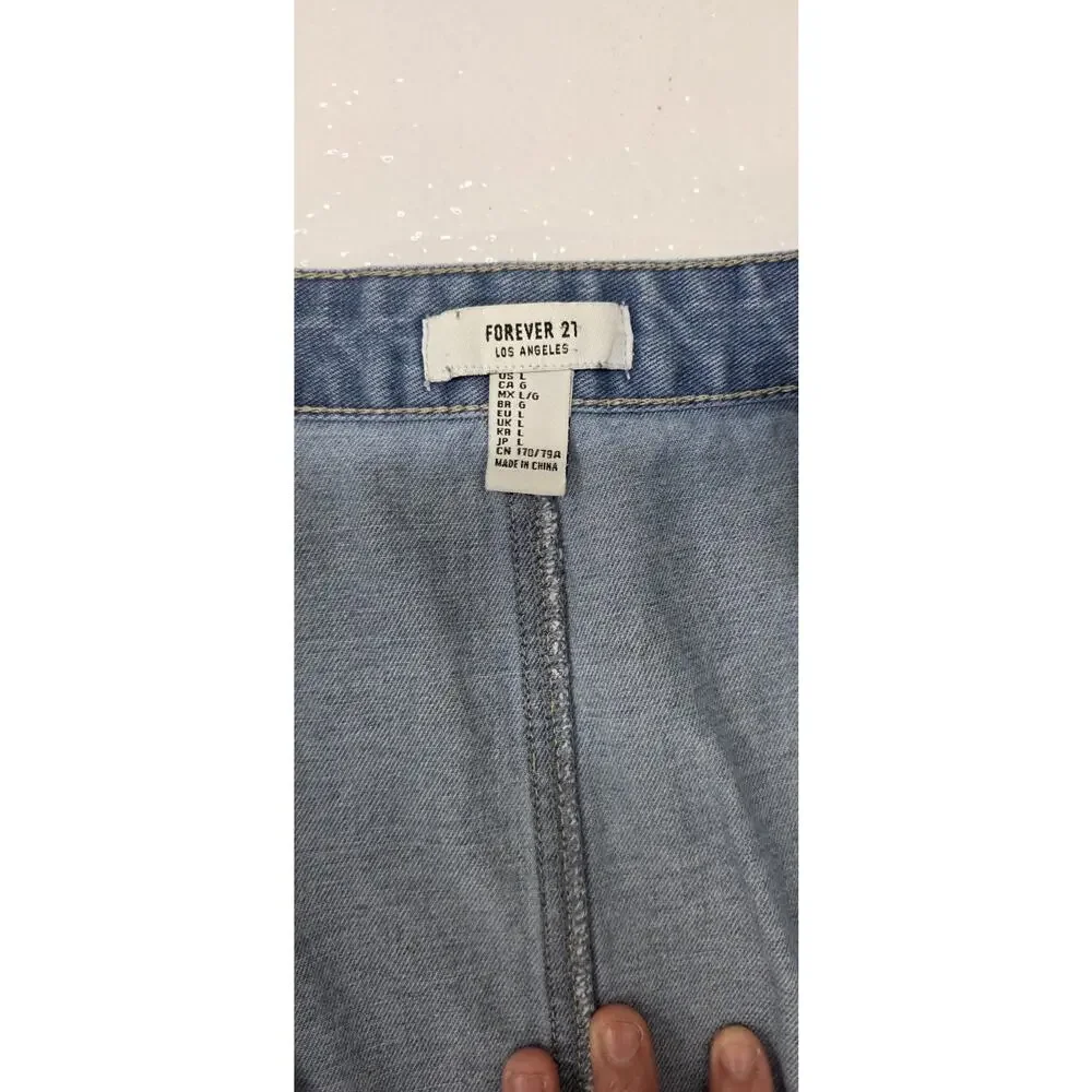 Forever 21 Distressed Denim Mini Skirt Button Front Medium Wash Size Large